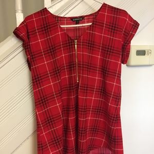 Red Plaid Blouse with Gold Zip